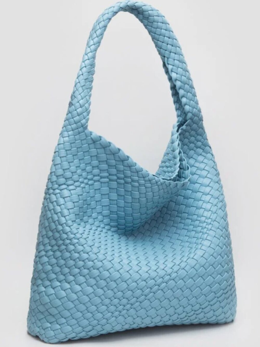 NEW Tiara Woven Hobo Tote Bag Light Blue | Large Shoulder Purse w/ Pouch Vegan